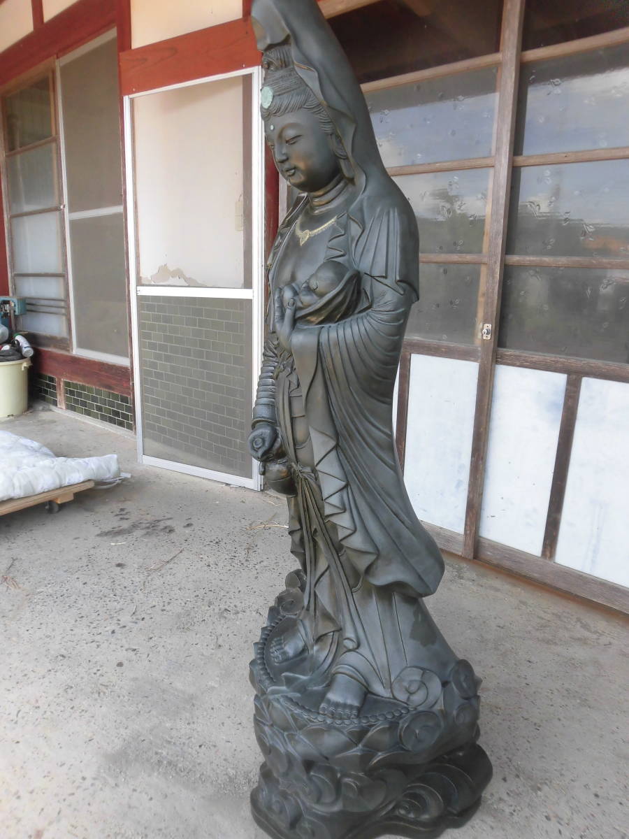 大型・美品> 子安観音立像 木彫り・一刀彫 <高さ 101㎝> 22915