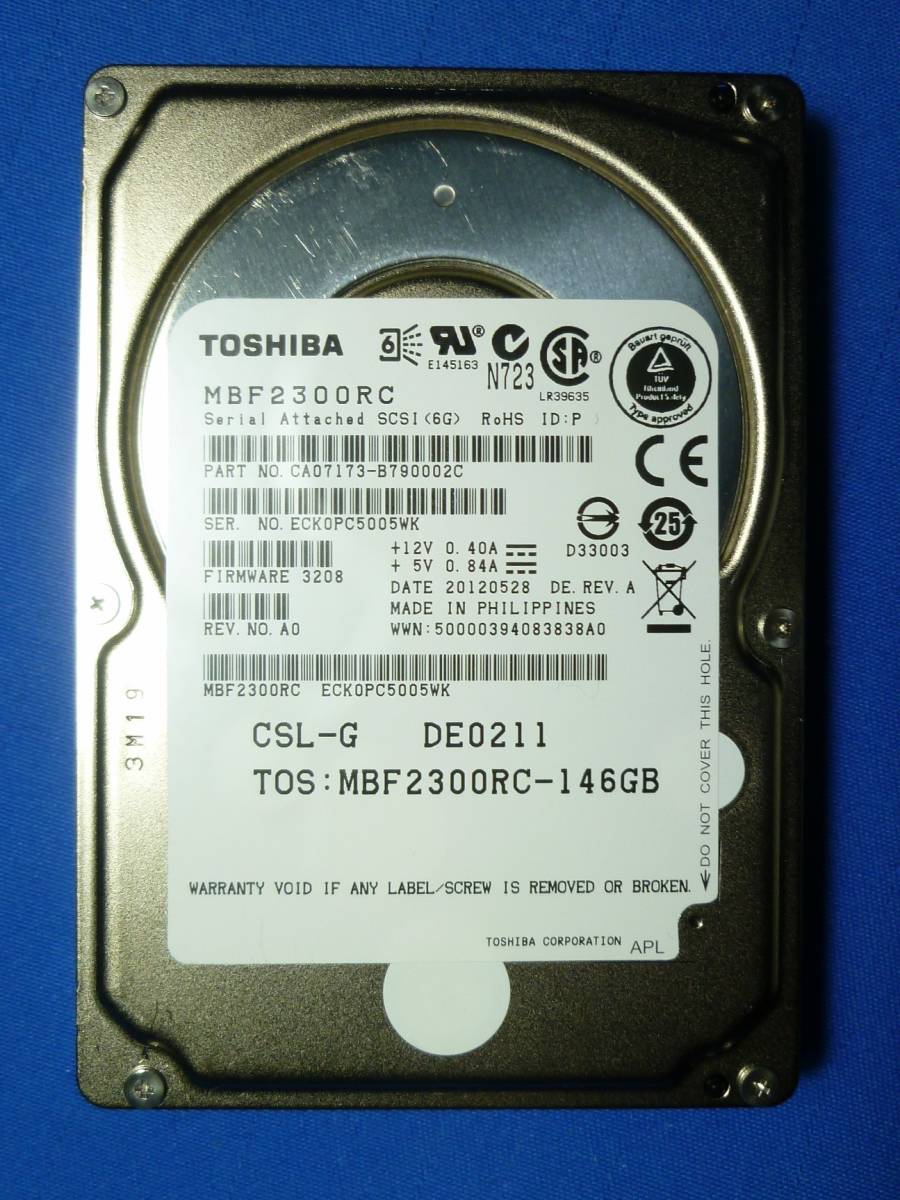 #[ data erasure settled ] Toshiba 146GB 2.5 -inch SAS 10K MBF2300RC[ secondhand goods ]