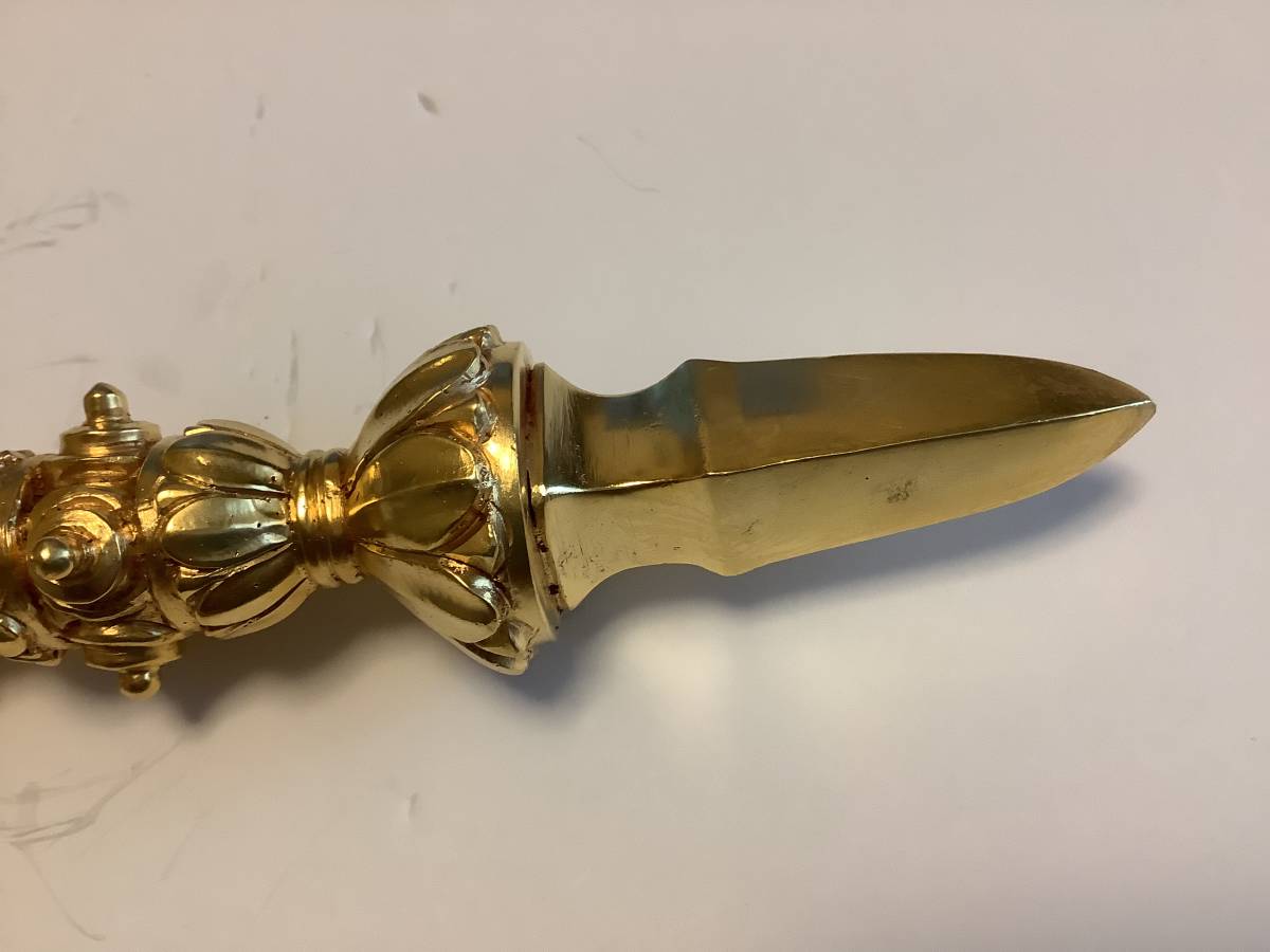 新品 チベット密教 》法具 独鈷杵 プルパ 仏教 24金張 BIGサイズ 約23