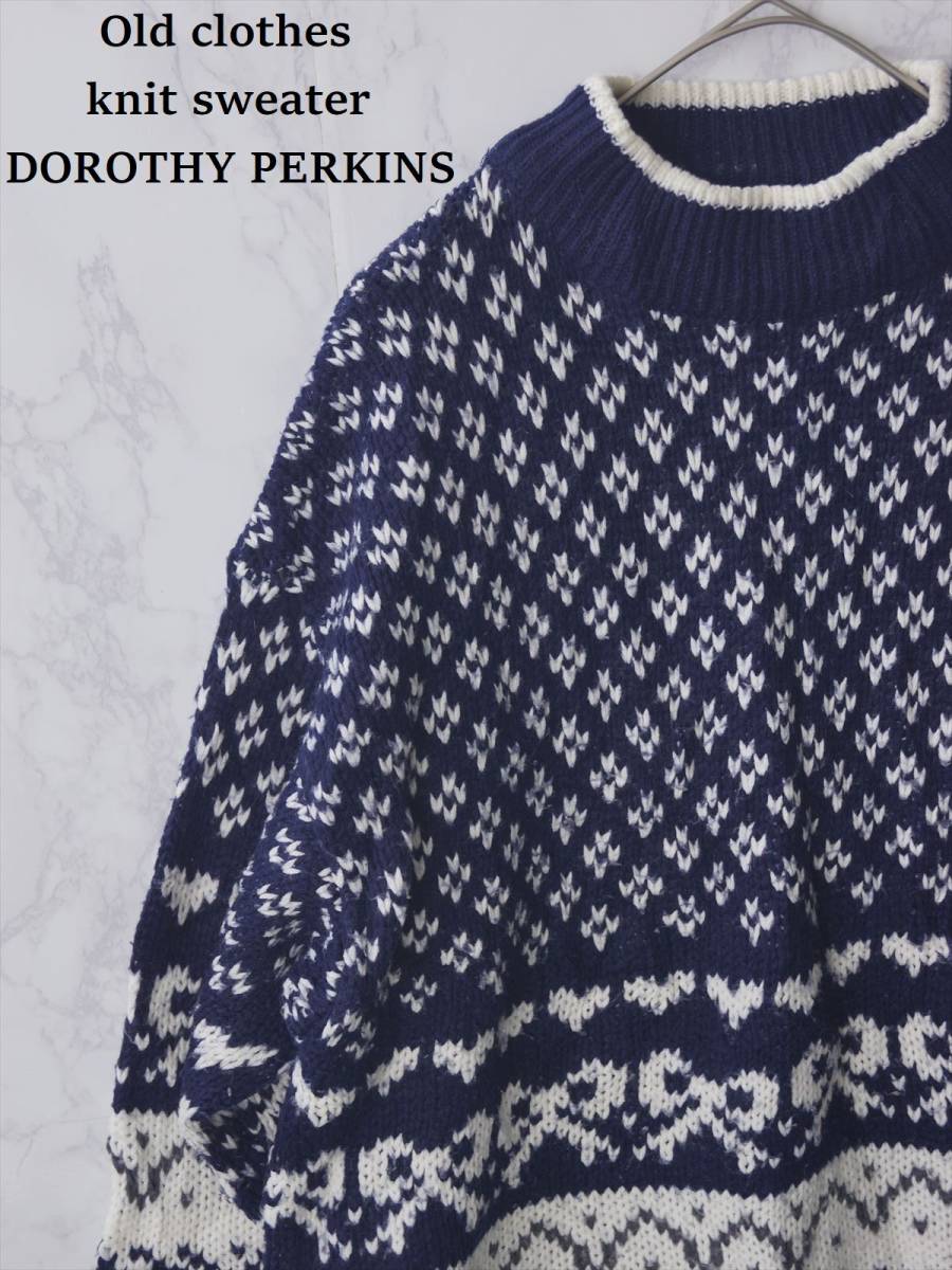 美品 DOROTHY PERKINS ドロシーパーキンス ニット セーター タートル Mサイズ 紺 長袖 リボン レディース アウター カジュアル 暖かい_画像1