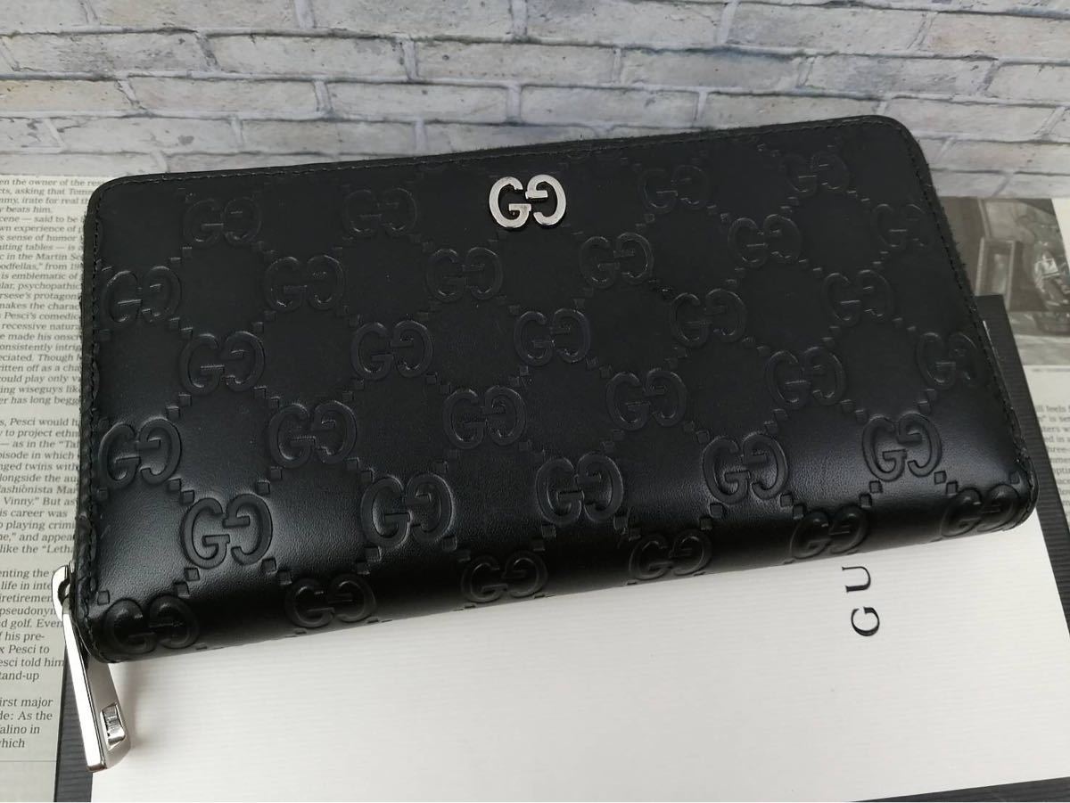 グッチ GG シマレザー ラウンド 長財布 黒 473928 H728 | www