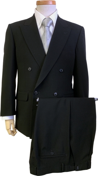 A4 夏 ダブル ブラック フォーマル スーツ 紳士 ワンタック 黒 アジャスター付 R1880