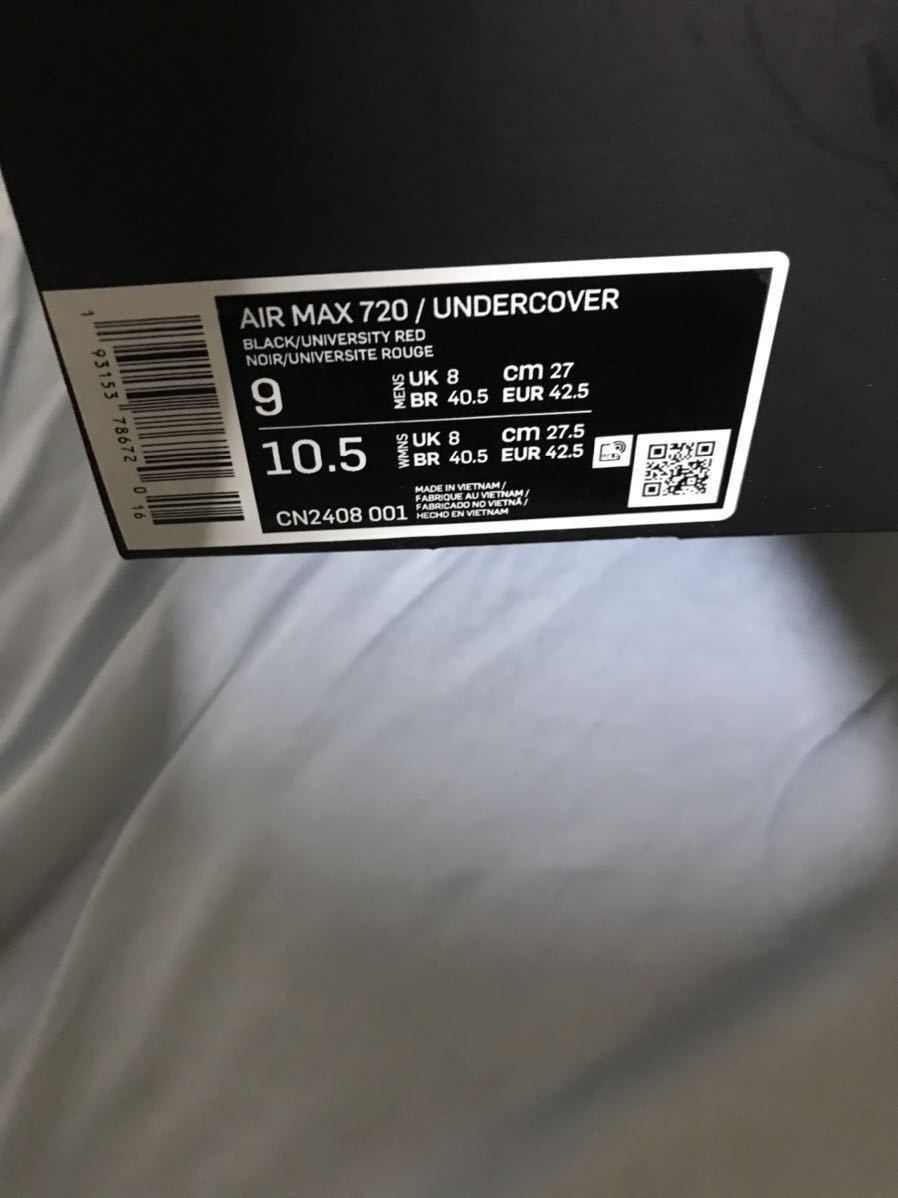 【新品箱付き】 UNDERCOVER × NIKE アンダーカバー ナイキ AIR MAX 720 エアマックス スニーカー 靴 くつ ブラック 即決早い者勝ち 黒_画像8