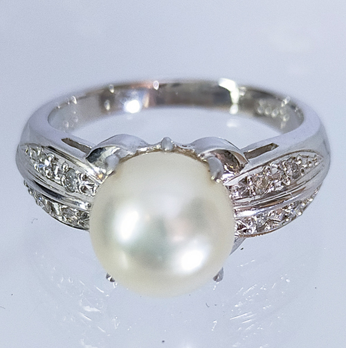 あこや本真珠 8mm 天然ダイヤモンド プラチナ Pt900 リング指輪