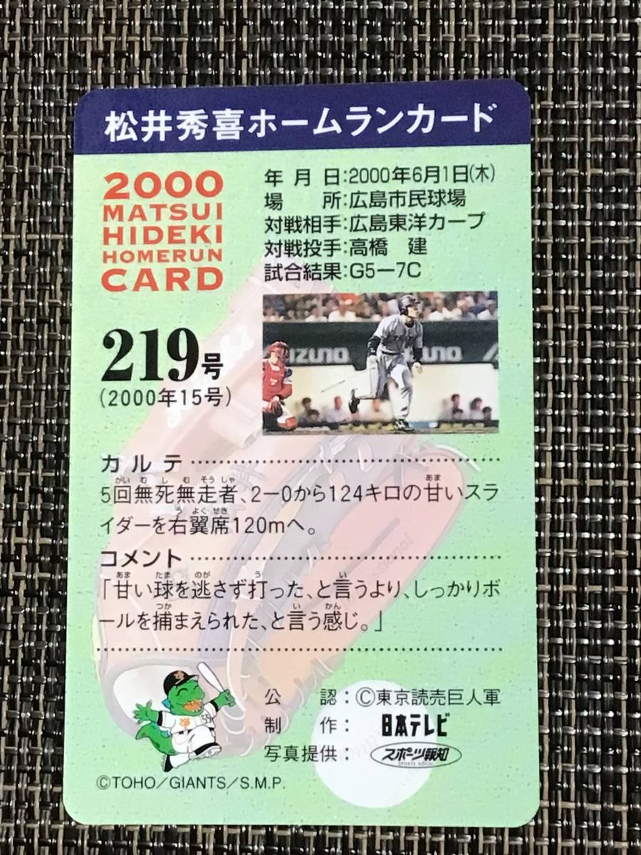 ★トレーディングカード★日本テレビ劇空間プロ野球　松井秀喜ホームランカード　219号_画像2