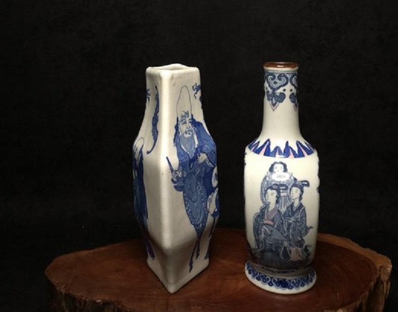 オンライン買付中国2点清代青花人物文瓶時代物古瓷唐物中国、朝鮮半島 