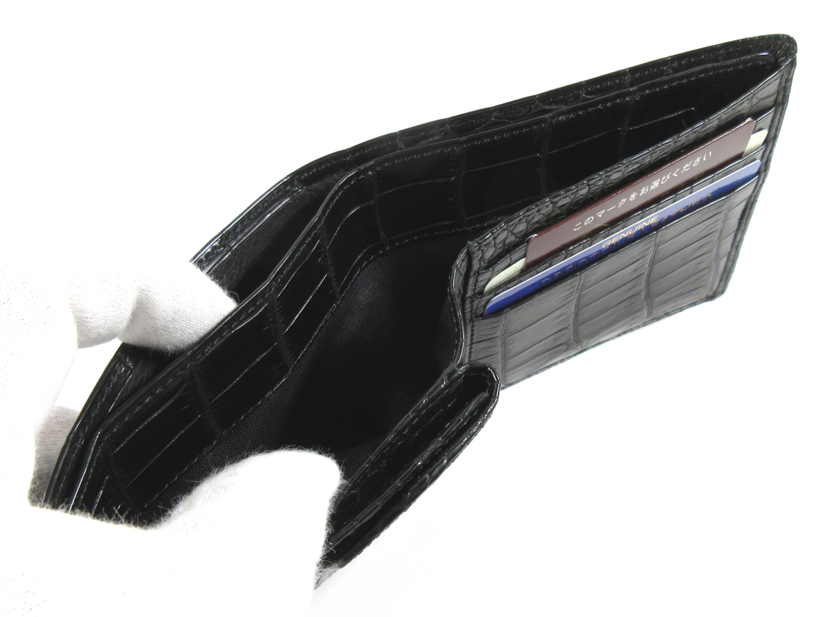 ①【JRA】クロコダイル 無双 二つ折り メンズ 財布 マット ブラック 未使用品 - 5