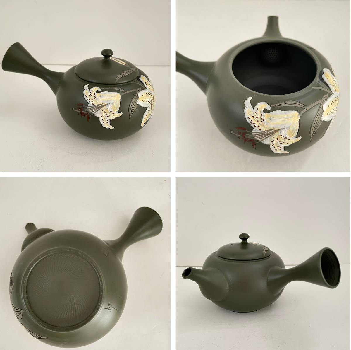 急須 常滑焼 茶道具 夏目雅仁作 風船彫刻緑泥- 急須 常滑焼 茶道具 夏目雅仁作 風船彫刻緑泥-
