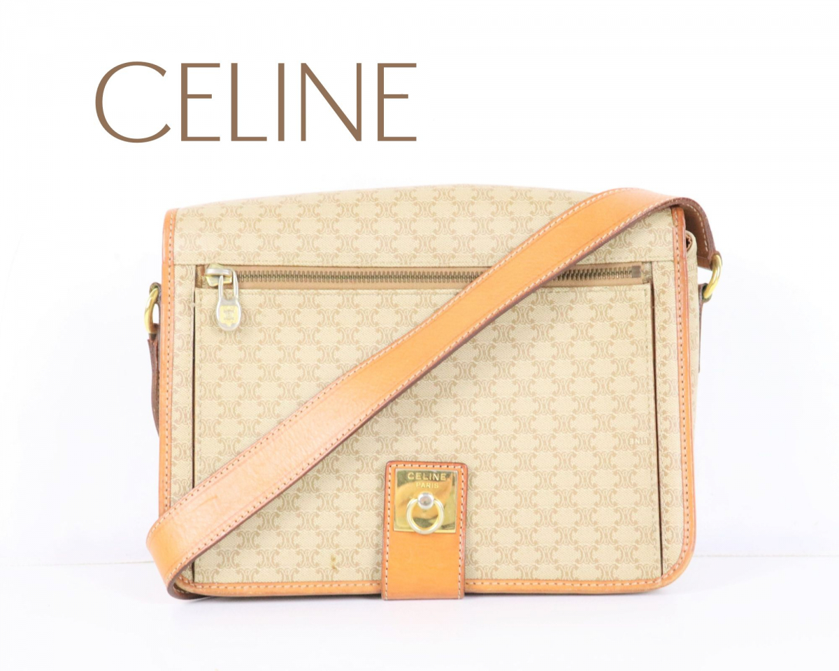 CELINE セリーヌ ショルダーバッグ マカダム ベージュ レザー ハイ