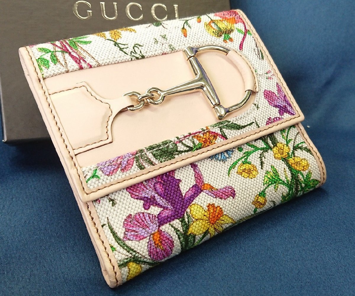 未使用級品【 GUCCI グッチ Wホック財布 ホースピット フローラ 138029