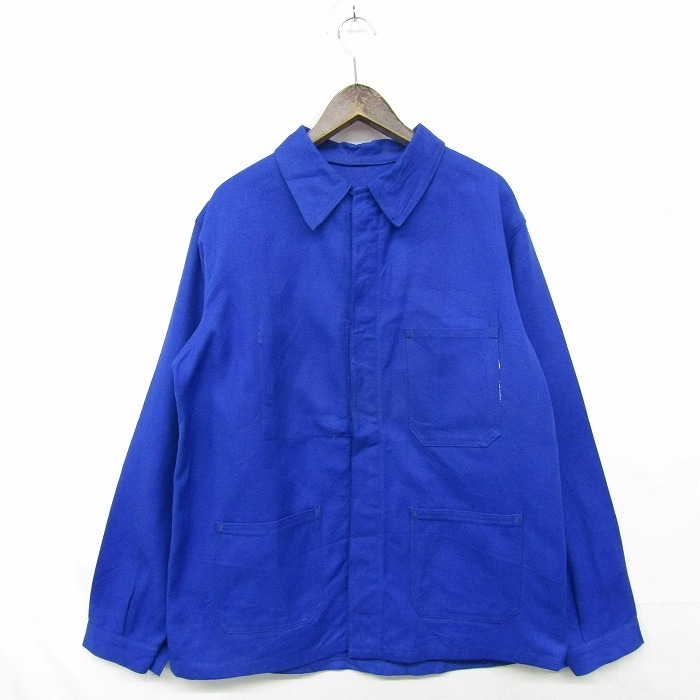 美品 French ビッグサイズ XL~ フレンチ ワーク シャツ ジャケット カバーオール ブルー ユーロ 古着 ビンテージ 2S0416_画像1