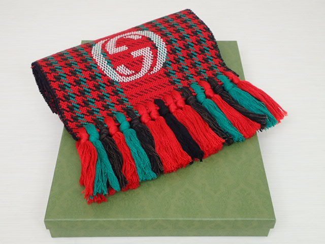 GUCCI/グッチ☆インターロッキングG付き ハウンドトゥース スカーフ