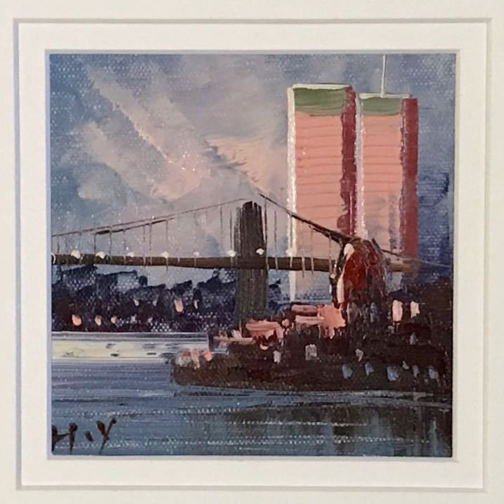 油彩小作品　風景画　マット付NO.2 イメージサイズ10cm×10cm キャンバス_画像1