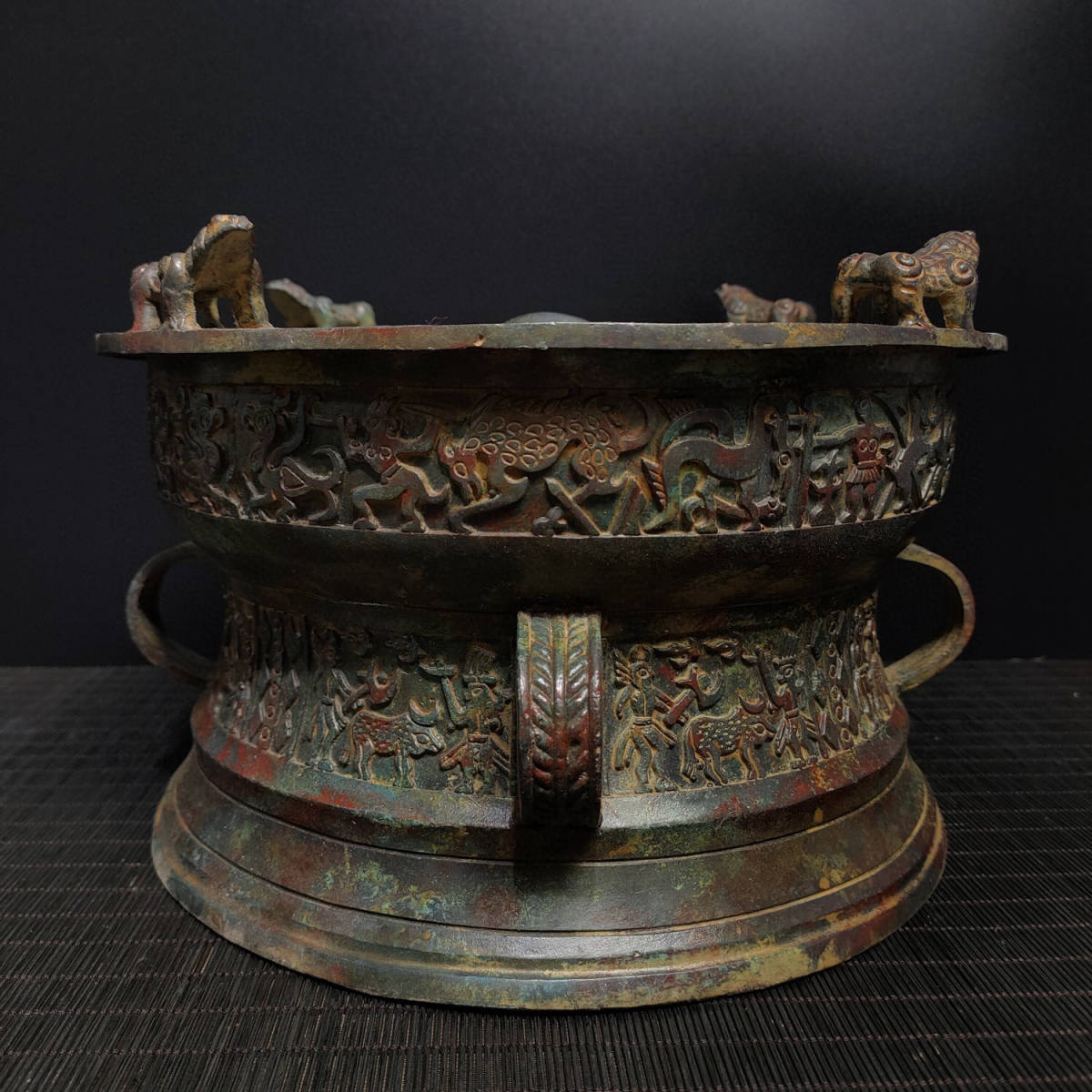 高級感 【仁】『戦・青銅器彫・青蛙鼓』極細工 古賞物 古美術 中国古玩 その他