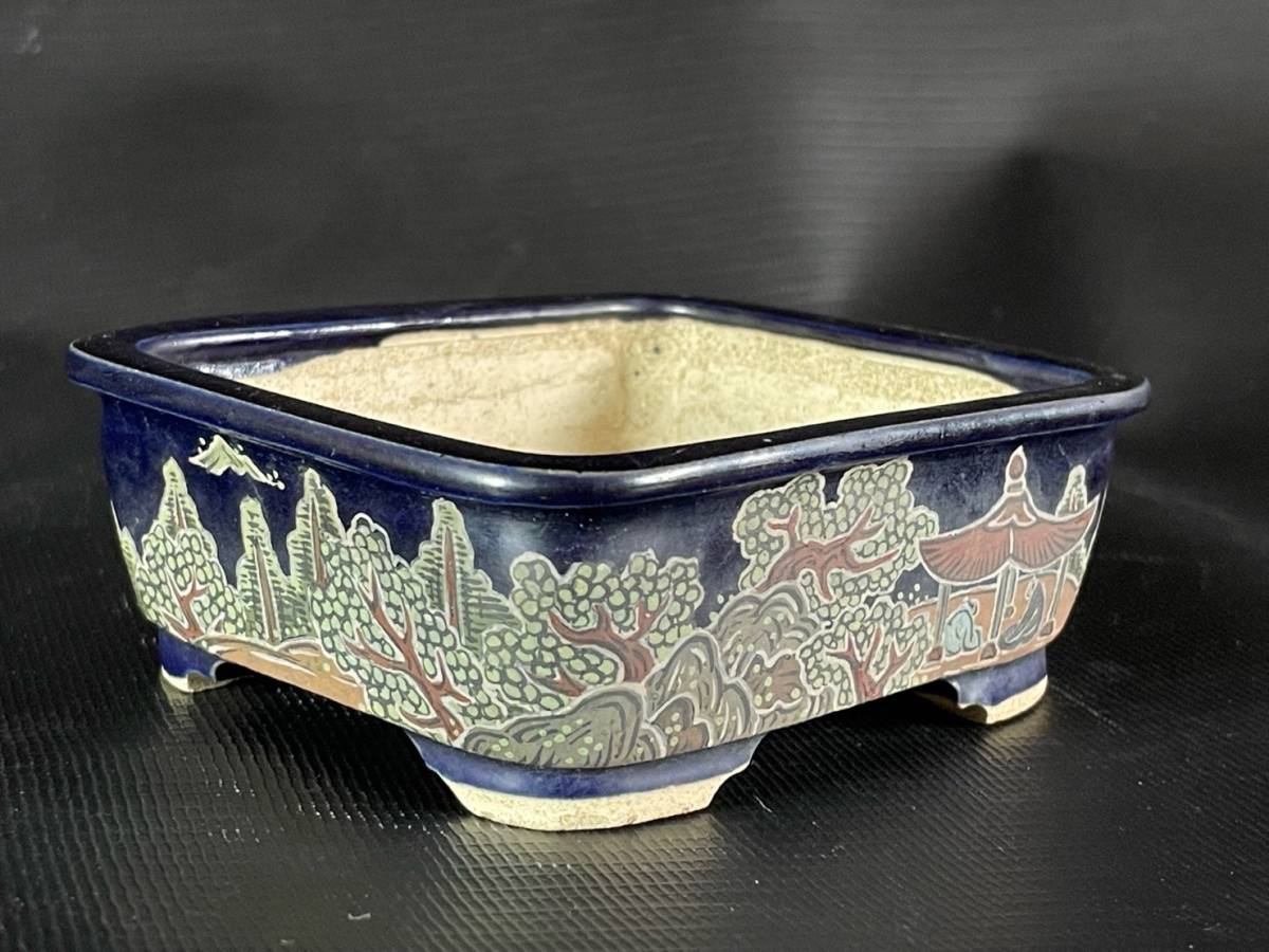 希少 佐野大助 小品盆栽鉢 色絵 山水人物図 瑠璃 長片 現状渡し 返品 希少 佐野大助 小品盆栽鉢 色絵 山水人物図 瑠璃 長片 現状渡し 返品