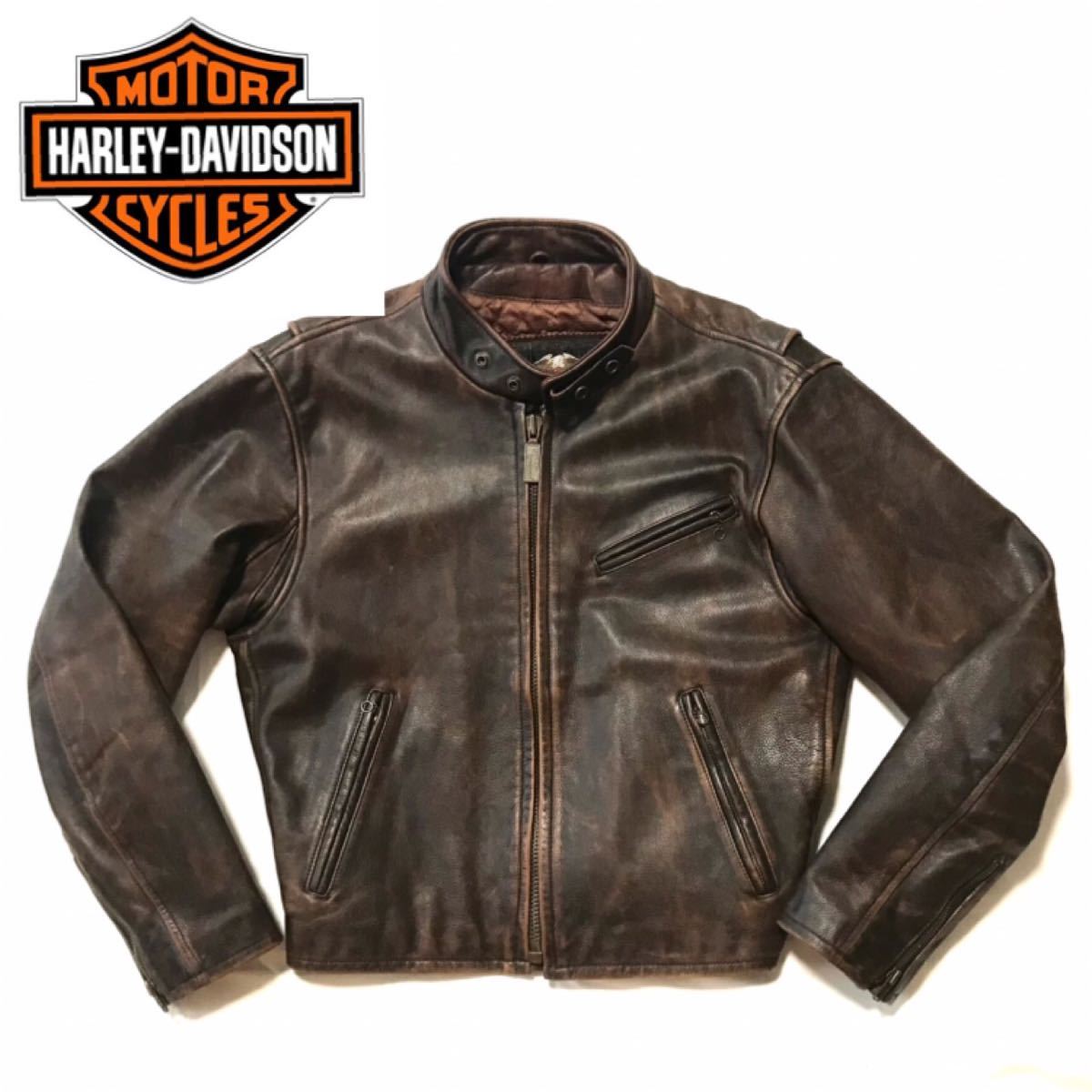 HARLEY-DAVIDSON 牛革 レザージャケット40 茶 ブラウン ハーレー
