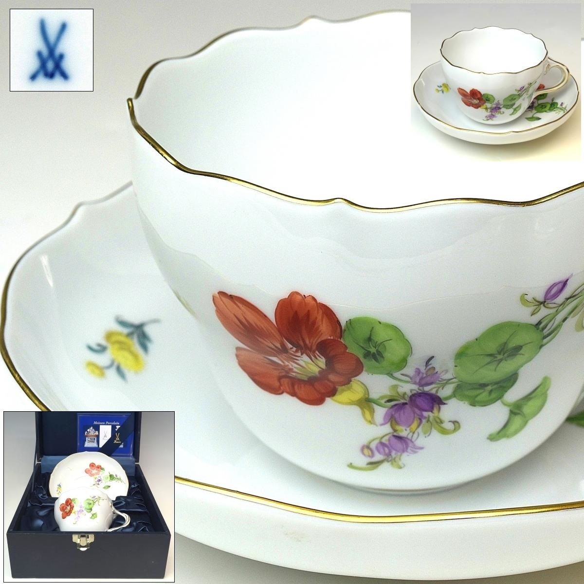 【趣楽】 Ｍeissen　マイセン　花図　カップ＆ソーサー　本物保証　Ｙ１７７１_画像1