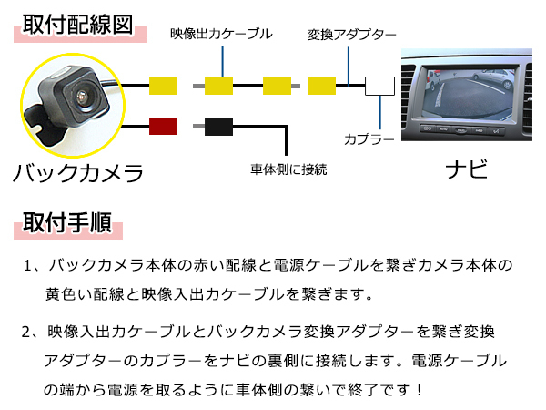 高品質 バックカメラ & 入力変換アダプタ セット パイオニア Pioneer AVIC-ZH0009HUD 2013年モデル リアカメラ_画像4