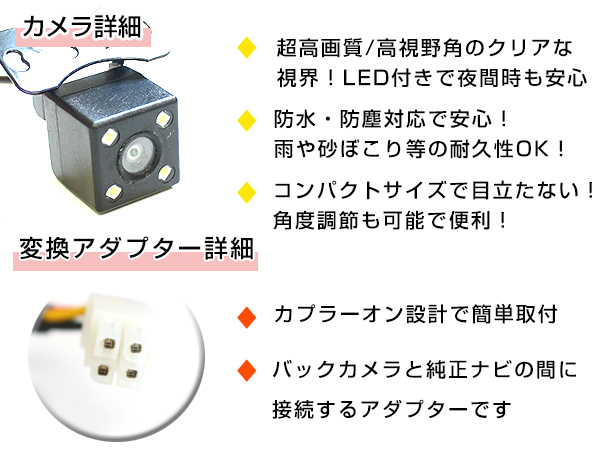 LEDライト付き バックカメラ & 入力変換アダプタ セット スバル レガシィ BP5/BPE/BL5/BLE_画像3