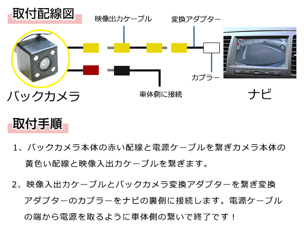LEDライト付き バックカメラ & 入力変換アダプタ セット トヨタ NSZT-W62G 2012年モデル_画像4