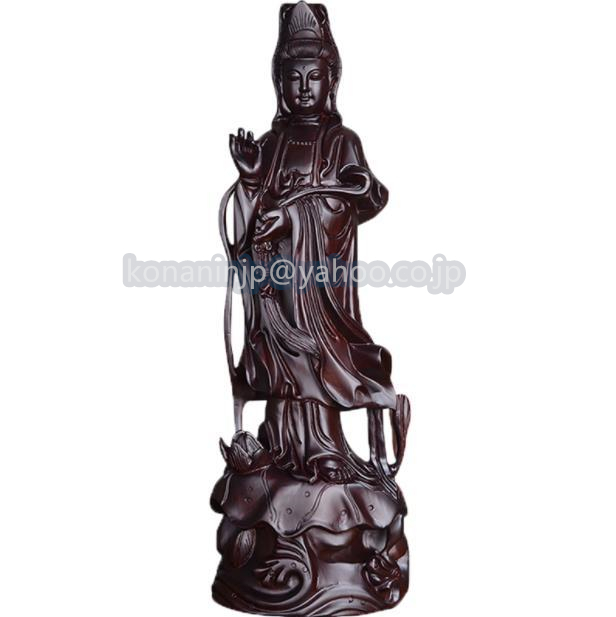 人気新作！木彫仏像 仏教美術 精密細工 木彫り　黒檀木 観音菩薩像　仏像　置物 高さ30cm_画像1