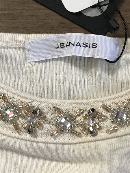 新品 JEANASIS ジーナシス キャミソール タンクトップ 着丈長め ビーズ ビジュー ベージュ 綿 無地 伸縮 ノースリーブ トップス フリー(8)_画像3