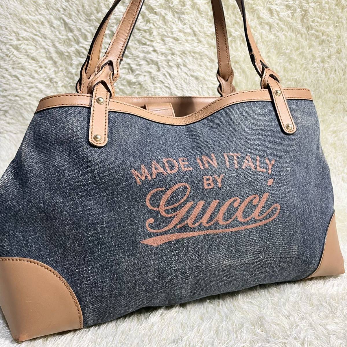 GUCCI グッチ ナイロンキャンバス トートバッグ 筆記体ロゴ-