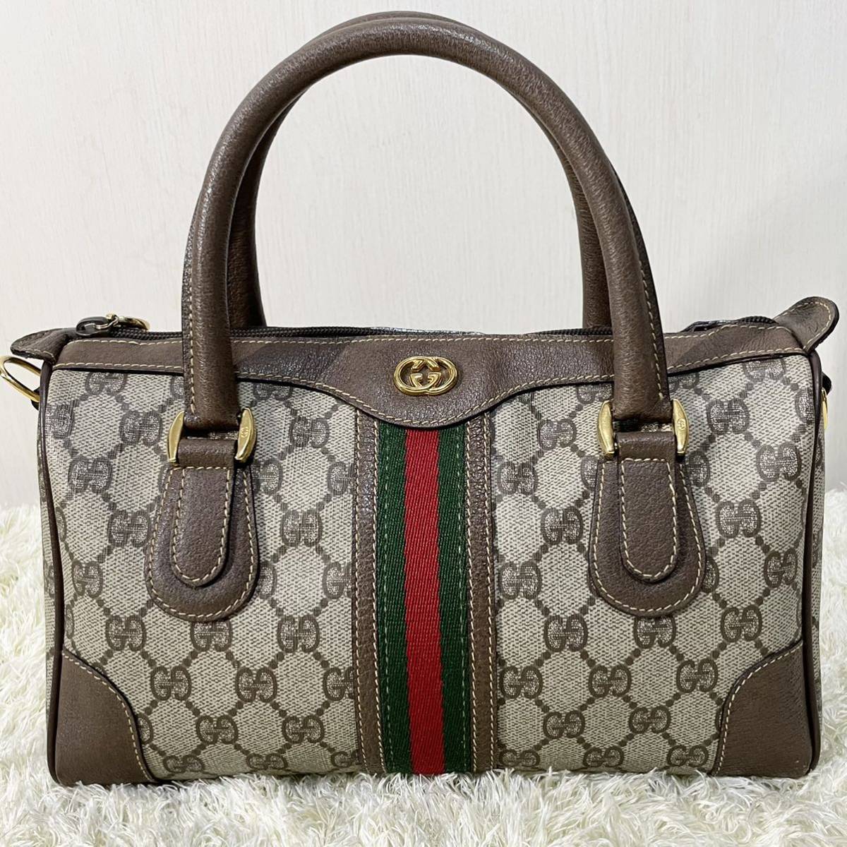 1円〜【美品】GUCCI グッチ ミニボストンバッグ ハンドバッグ GG