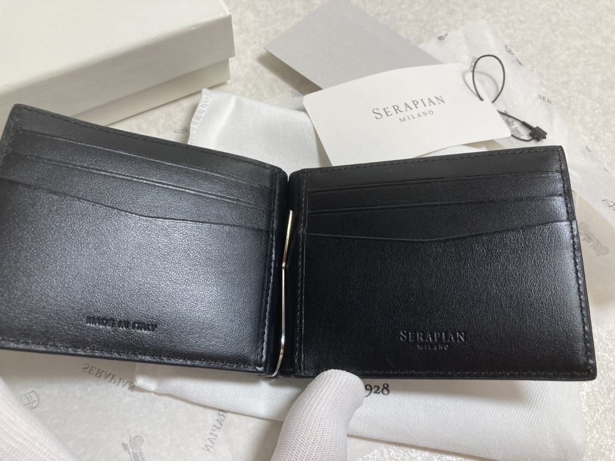 新品　セラピアン(伊)　２つ折り財布　マネークリップ式　ＰＶＣグレー×レザー黒　イタリア製　定価３．１万円_画像4