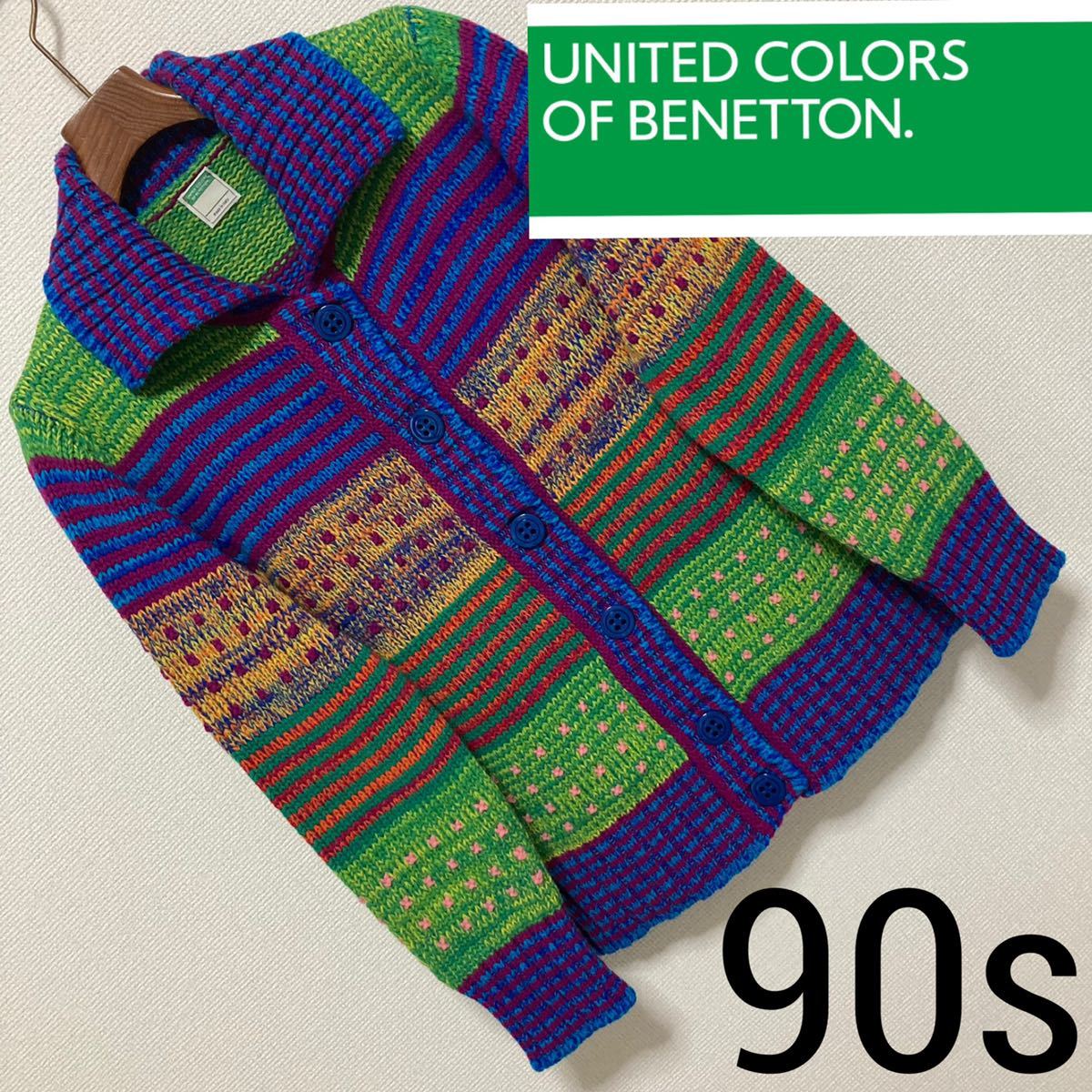 90s BENETTON ベネトン ネイティブ ニットカーディガン カウチン M