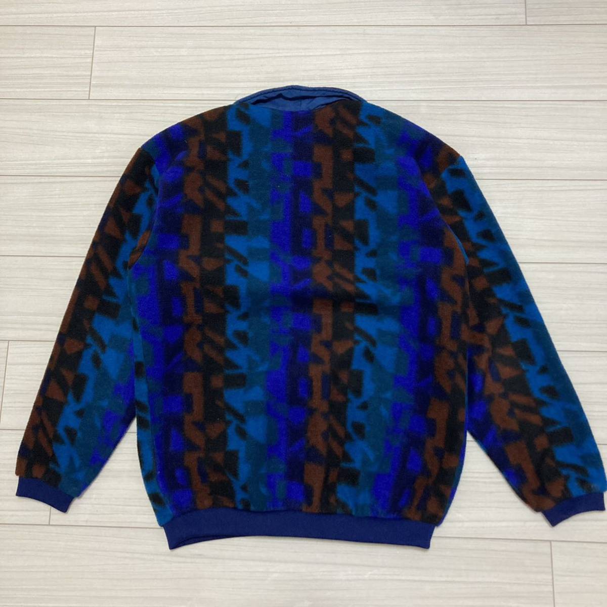 80s 90s USA製■WYOMING WOOLENS■ハーフジップ フリースジャケット XL ブルー ワイオミングウーレンズ 総柄 幾何学 オールド ヴィンテージ_画像9