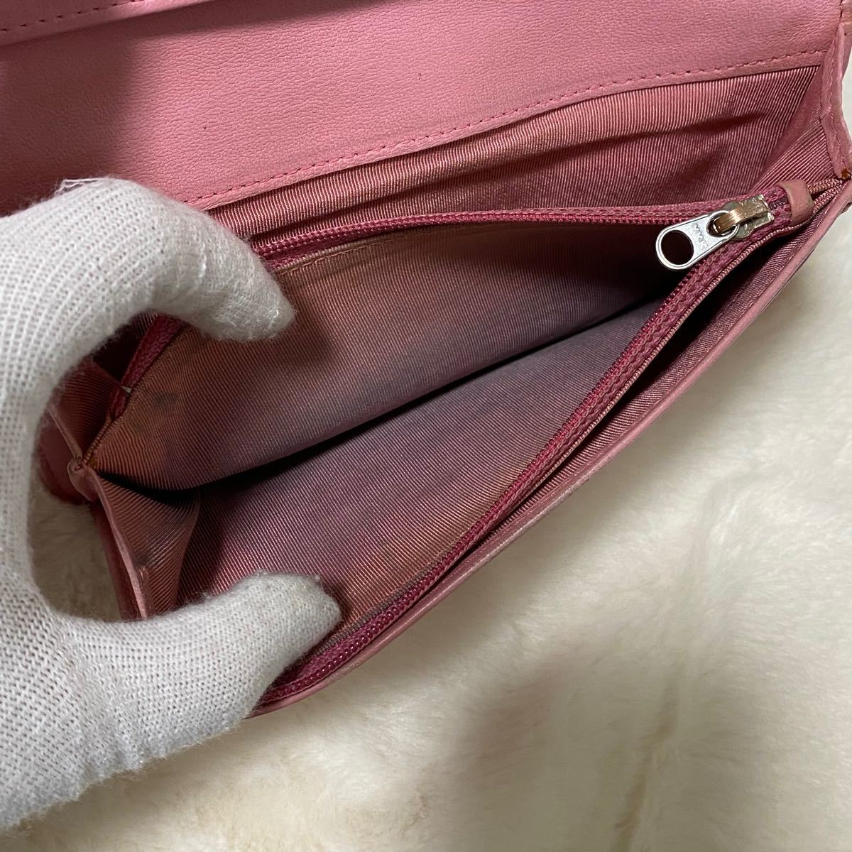 美品CHANEL シャネル マトラッセ キルティング 長財布 二つ折り ピンク×シルバー ココマーク レザー 革 ヴィンテージ
