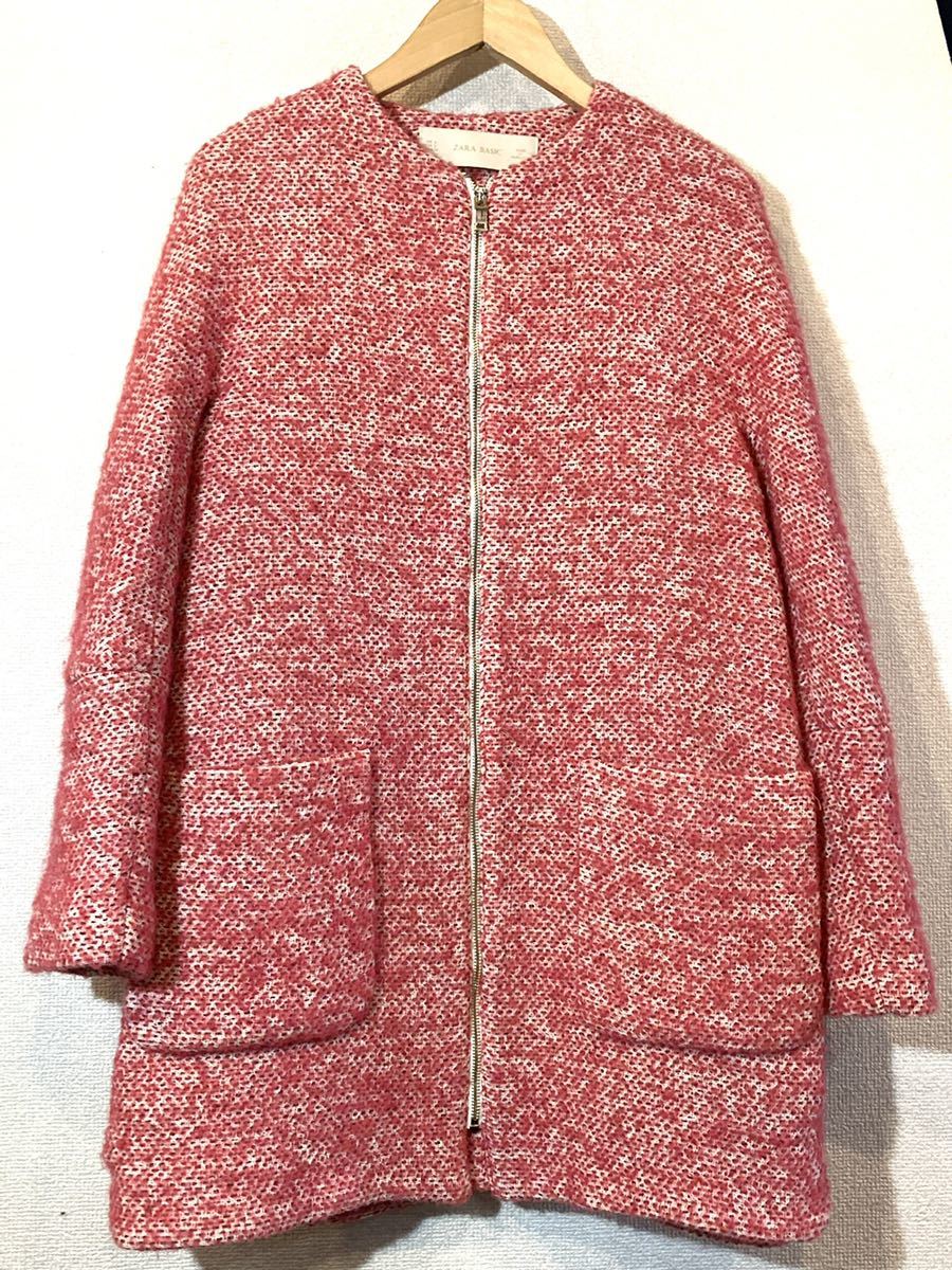 ZARA BASIC！ロングコート！起毛！ウール素材！ザラ！ベーシック！定価16,000円！ピンク！桃_画像1