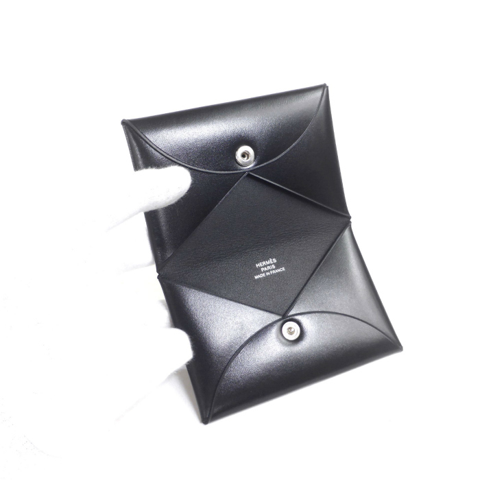 エルメス (HERMES) カルヴィ ボックスカーフ ブラック カードケース