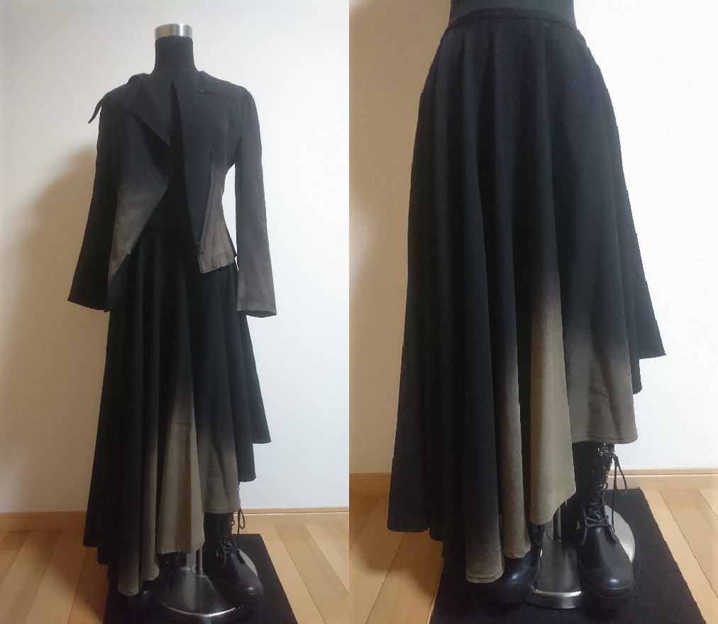 Y's ワイズ☆レッドレーベル 抜染ギャバ アシンメトリースカート☆黒