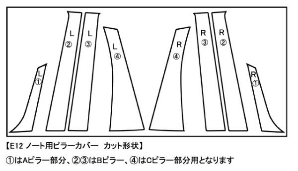 3Mダイノック◆E12系 ノート カーボンピラーカバー 8P◆NOTE BK_シルバーカーボンバージョンもあります。