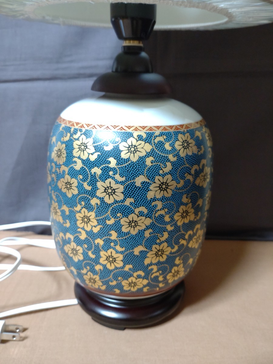 九谷焼/青粒鉄仙/スタンドランプ/電球 栞付き/置物/照明器具 九谷焼/青粒鉄仙/スタンドランプ/電球 栞付き/置物/照明器具