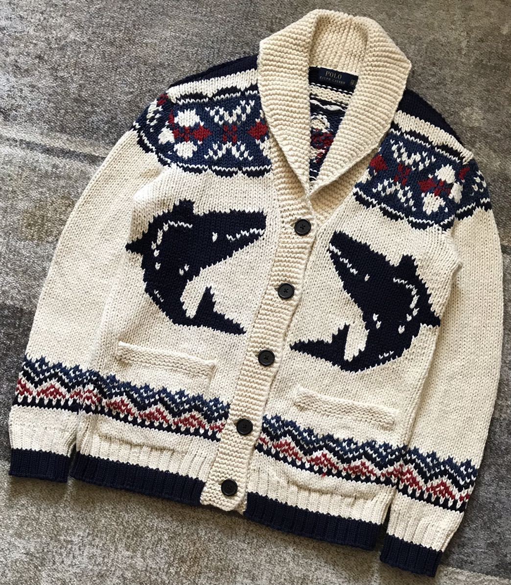 最高のデザイン ★ POLO RALPH LAUREN ★ ラルフローレン クジラ 鯨 ホエール アンカー 碇 カウチン ニット ジャケット カーディガン XS