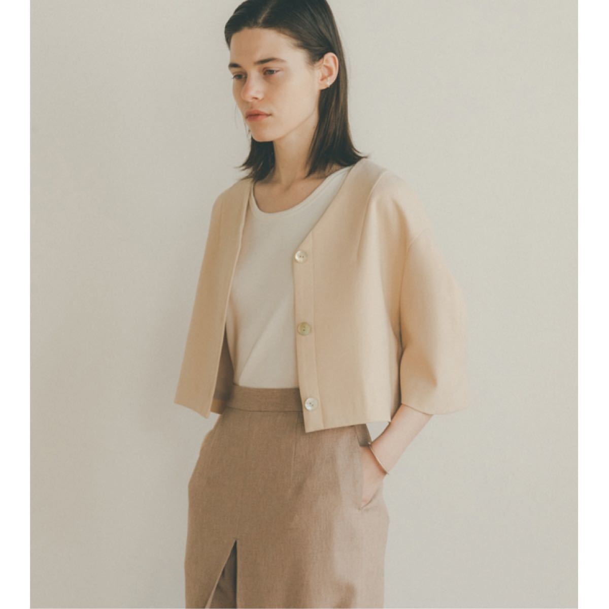 CLANE V NECK COCOON SHORT JACKET IVORY｜PayPayフリマ