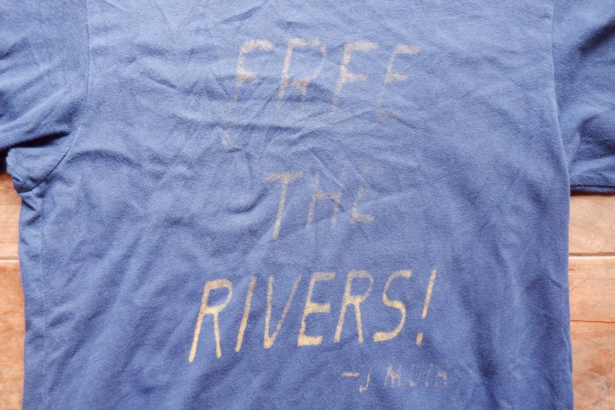 送料無料♪USA製パタゴニア patagonia メッセージTシャツ オーガニックコットン ろうけつ染め インディゴ FREE THE RIVERS! メンズ XS