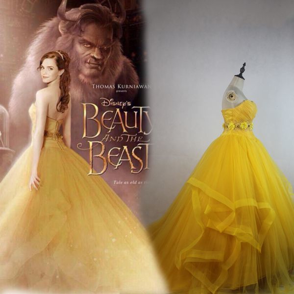 xd153ディズニー 美女と野獣 Beauty and the Beast ベル Belle プリンセス ワンピース コスプレ衣装_画像1