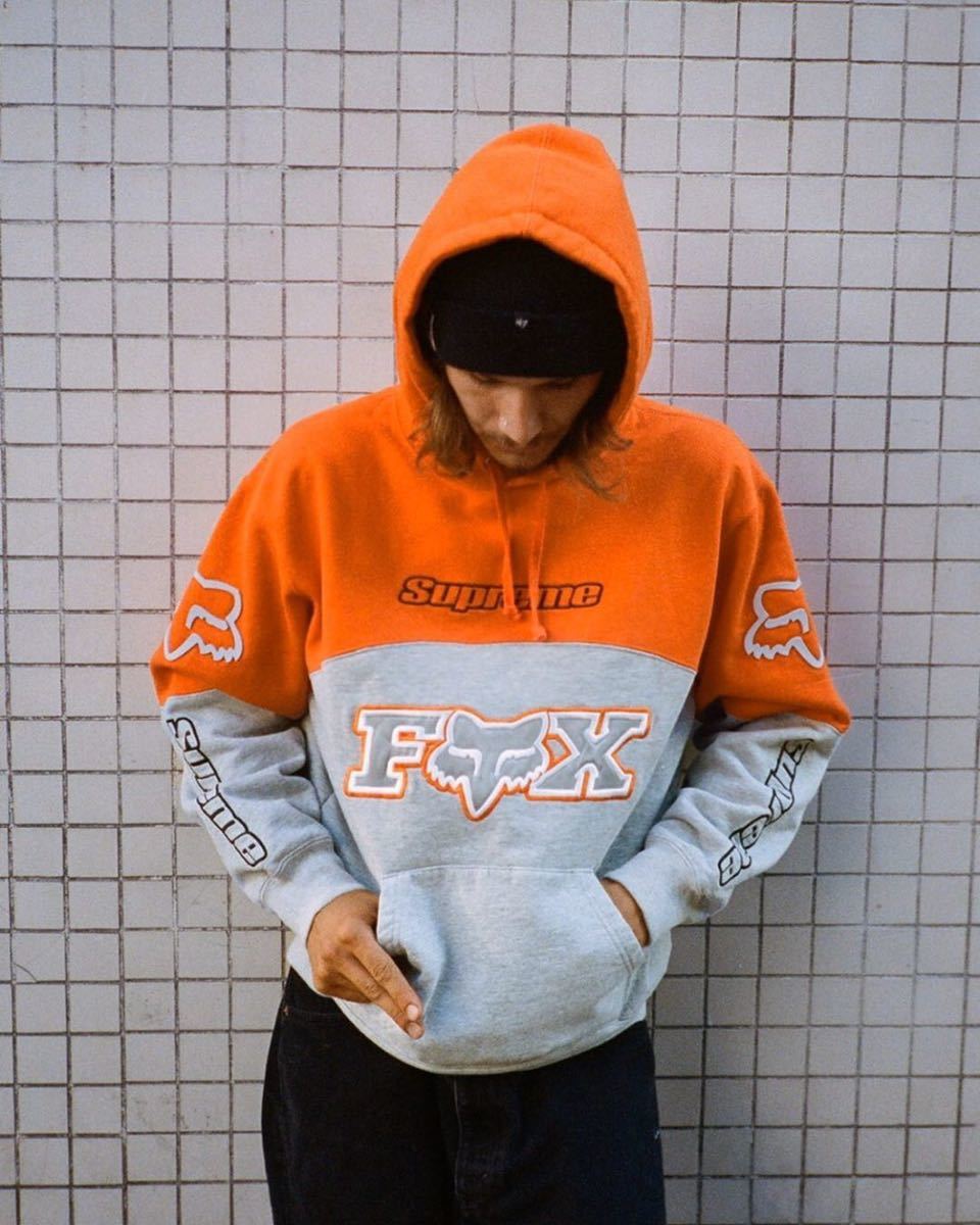 送料無料 S grey Supreme Fox Racing Hooded Sweatshirt シュプリーム