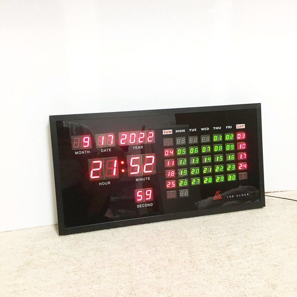 JDL LED CLOCK LED壁掛け時計 デジタルカレンダー 昭和レトロ インテリア アダプター付き 動作品 