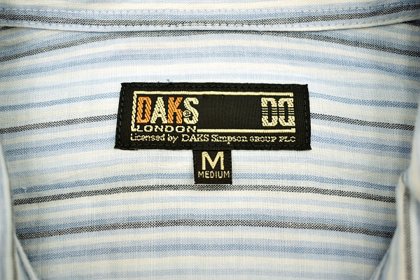 Y-4995★送料無料★超美品★DAKS LONDON ダックス ロンドン★正規品 胸ロゴ刺繍 水色 ストライプ リネン コットン 半袖 ドレス シャツ Ｍ_画像4