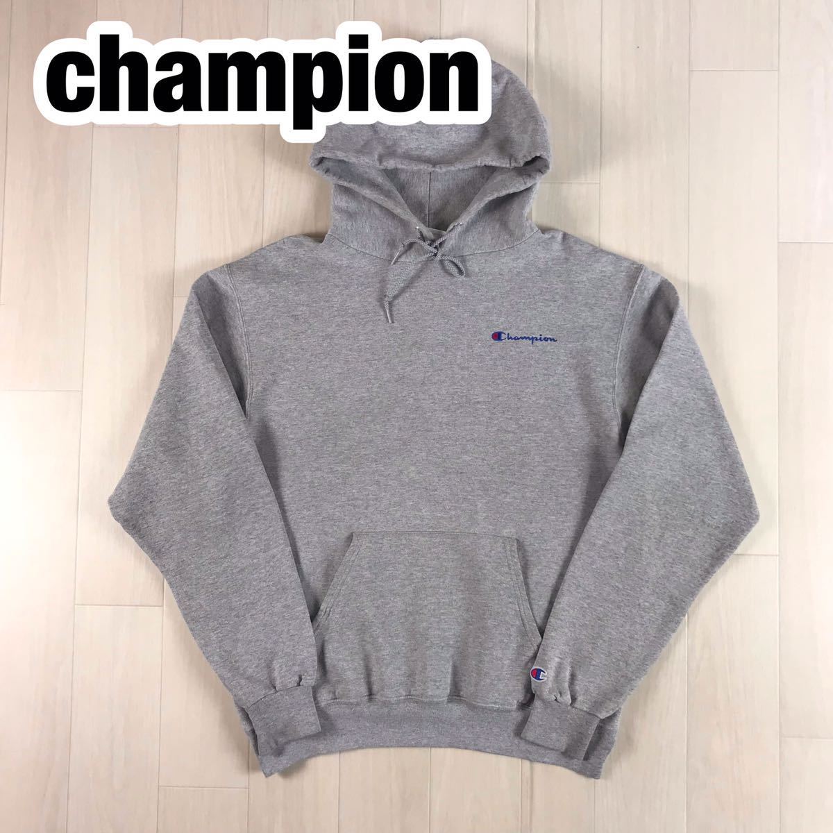 champion チャンピオン スウェットパーカー L 霜降りグレー 刺繍ロゴ ビッグサイズ_画像1