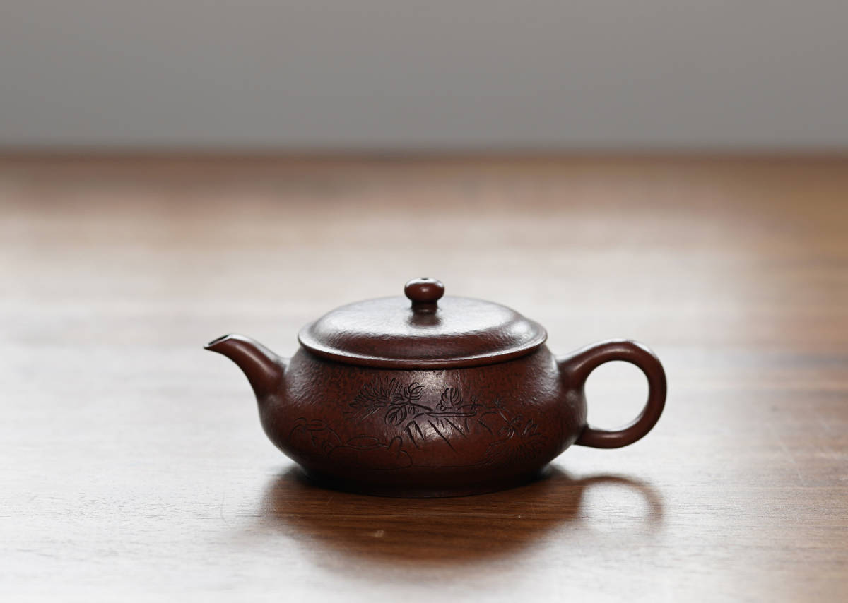 唐物紫砂壺 鄭板橋製 漢詩彫 朱泥 紫泥急須 煎茶道具 古美術品