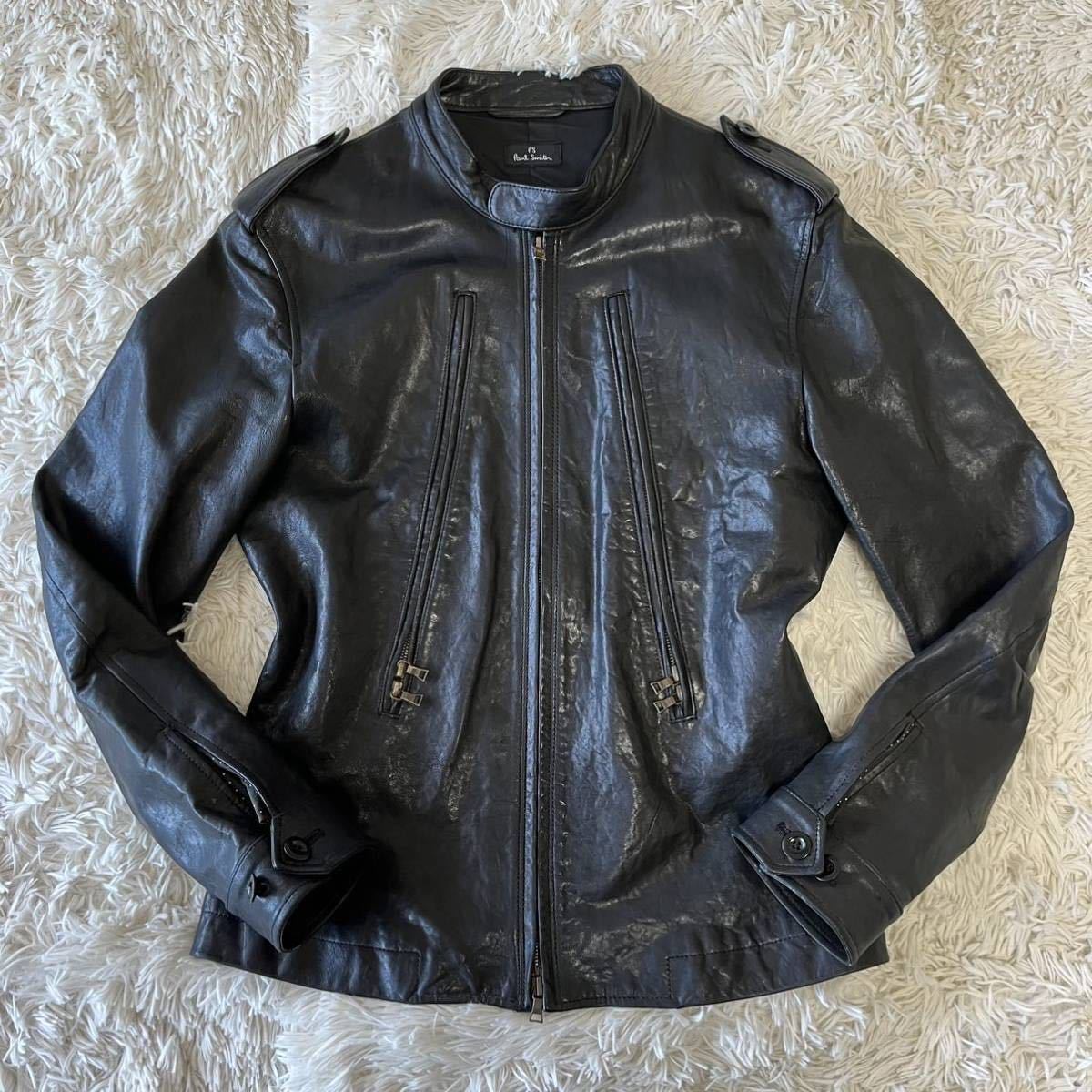 Paul Smith BLACK LABEL ノーカラー ラムレザージャケット www