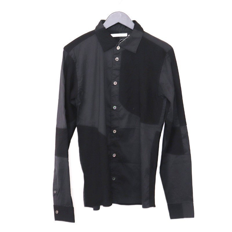 未使用 ゼロ ZERO Symmetric Cut Stretch Shirt サイズ2 ブラック シンメトリックカットストレッチ長袖シャツ_画像1