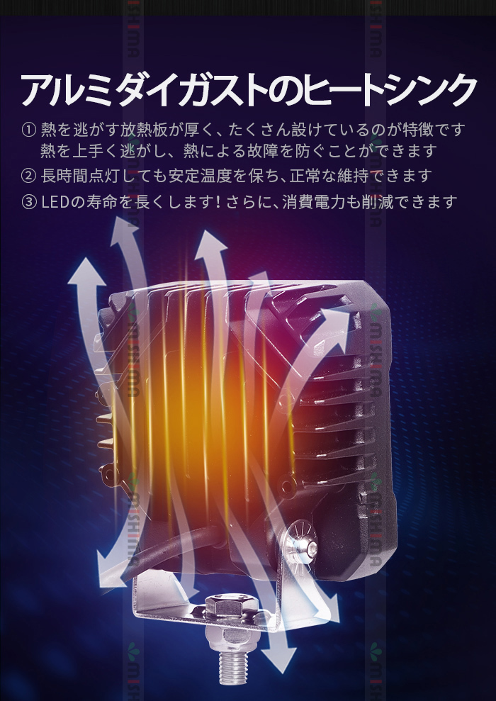 msm8654 デッキライト LED作業灯 1年保証 54W 温度制御機能付 タイヤ灯 補助灯 路肩灯 LEDワークライト 12V 24V 広角 フォグランプ 集魚灯_画像7