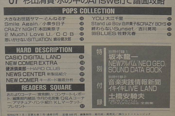 KEYBOARD LAND　キーボード ランド 1987年7月号　坂本龍一/土橋安騎夫/オフコース/杉真理/南佳孝/高中正義/鈴木さえ子/村田和人_画像8